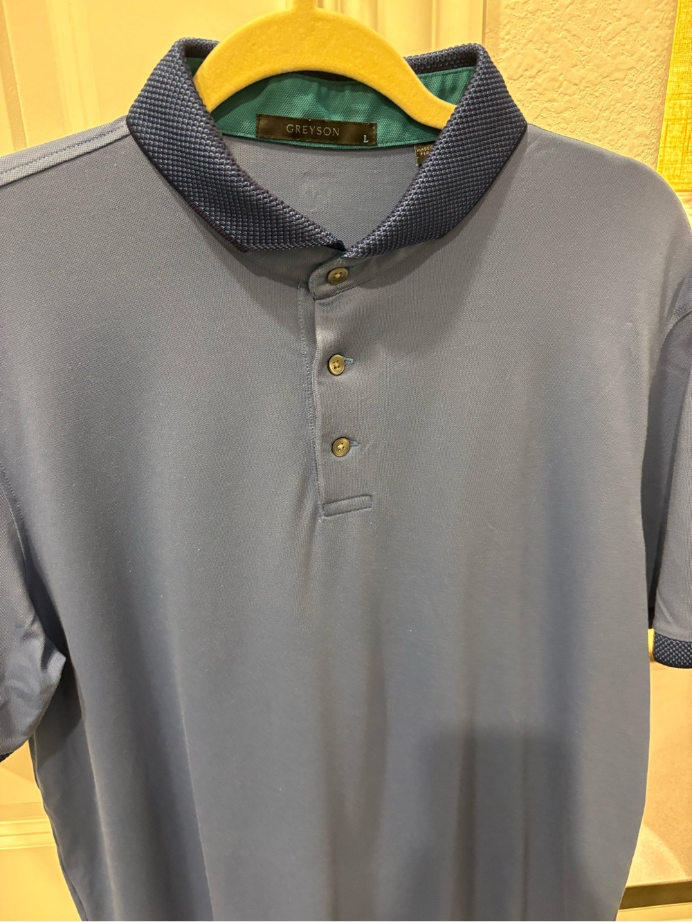 Greyson Men's Slate Blue Polo with Textured Navy Trim
